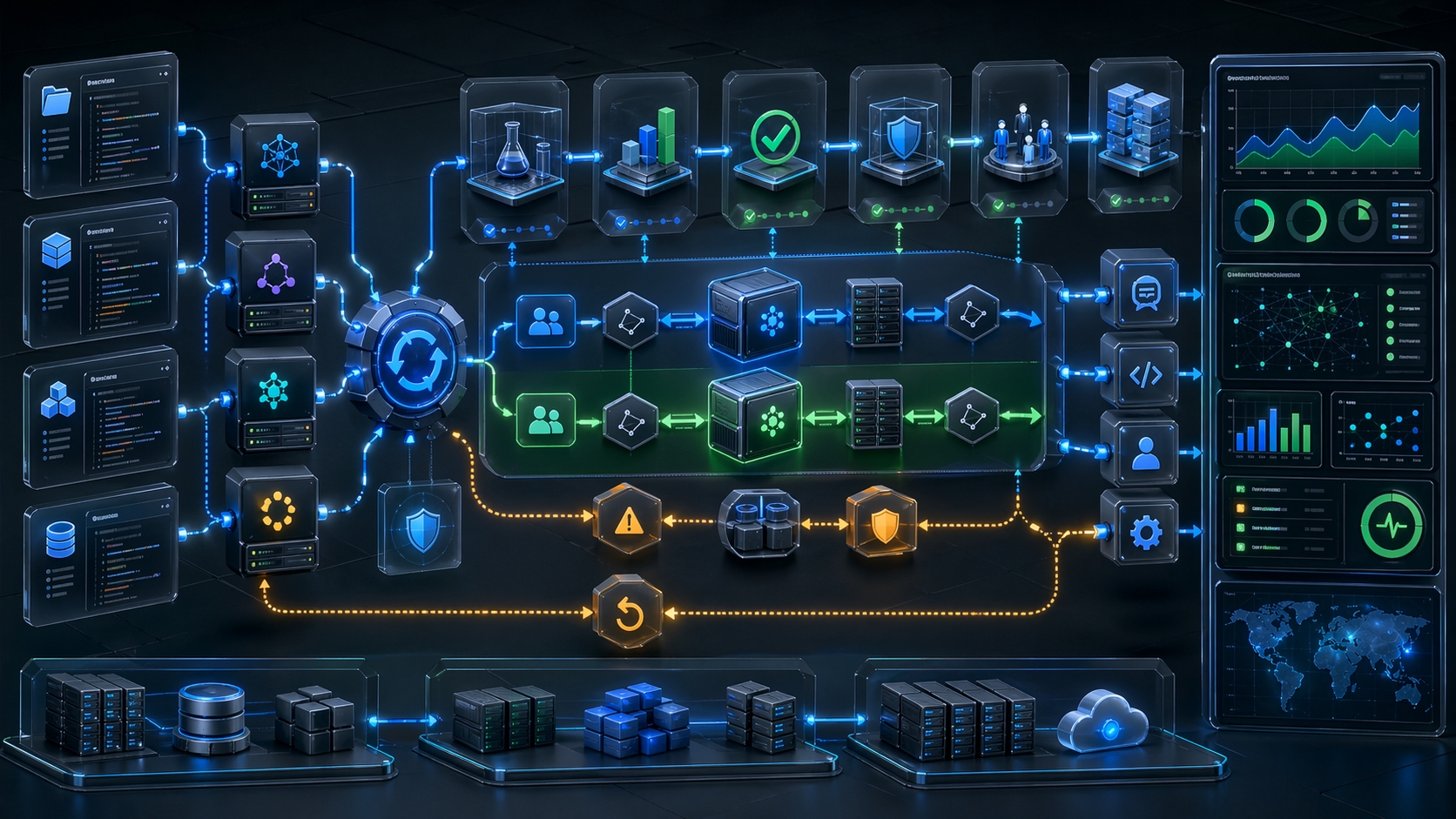 Illustration of DeepSeek V4 migration workflow from legacy model routes to a staged production rollout with testing and fallback paths