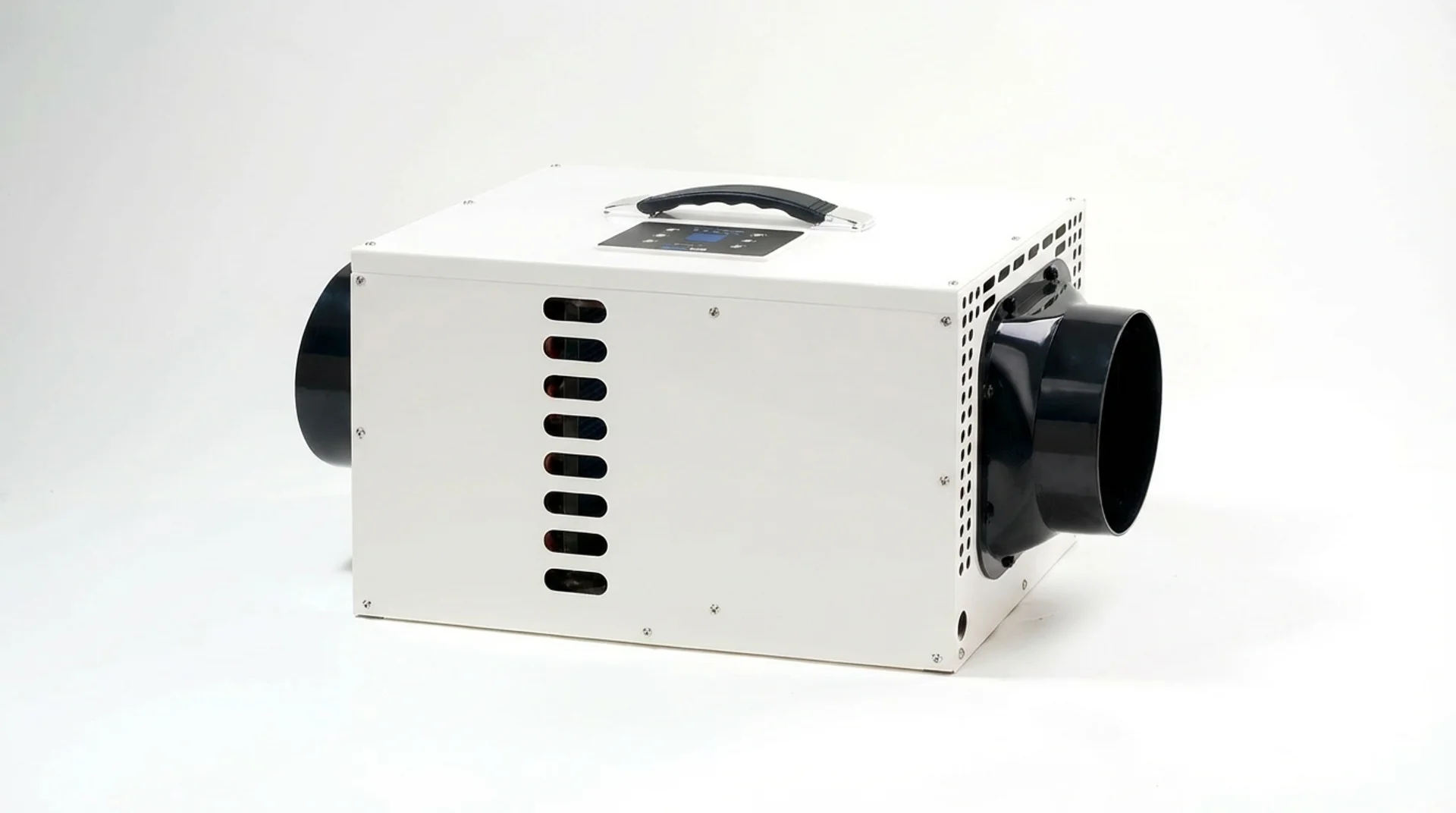 RIGID Portable DC Air Conditioner product detail showing twin-cylinder compressor, remote controller, and display