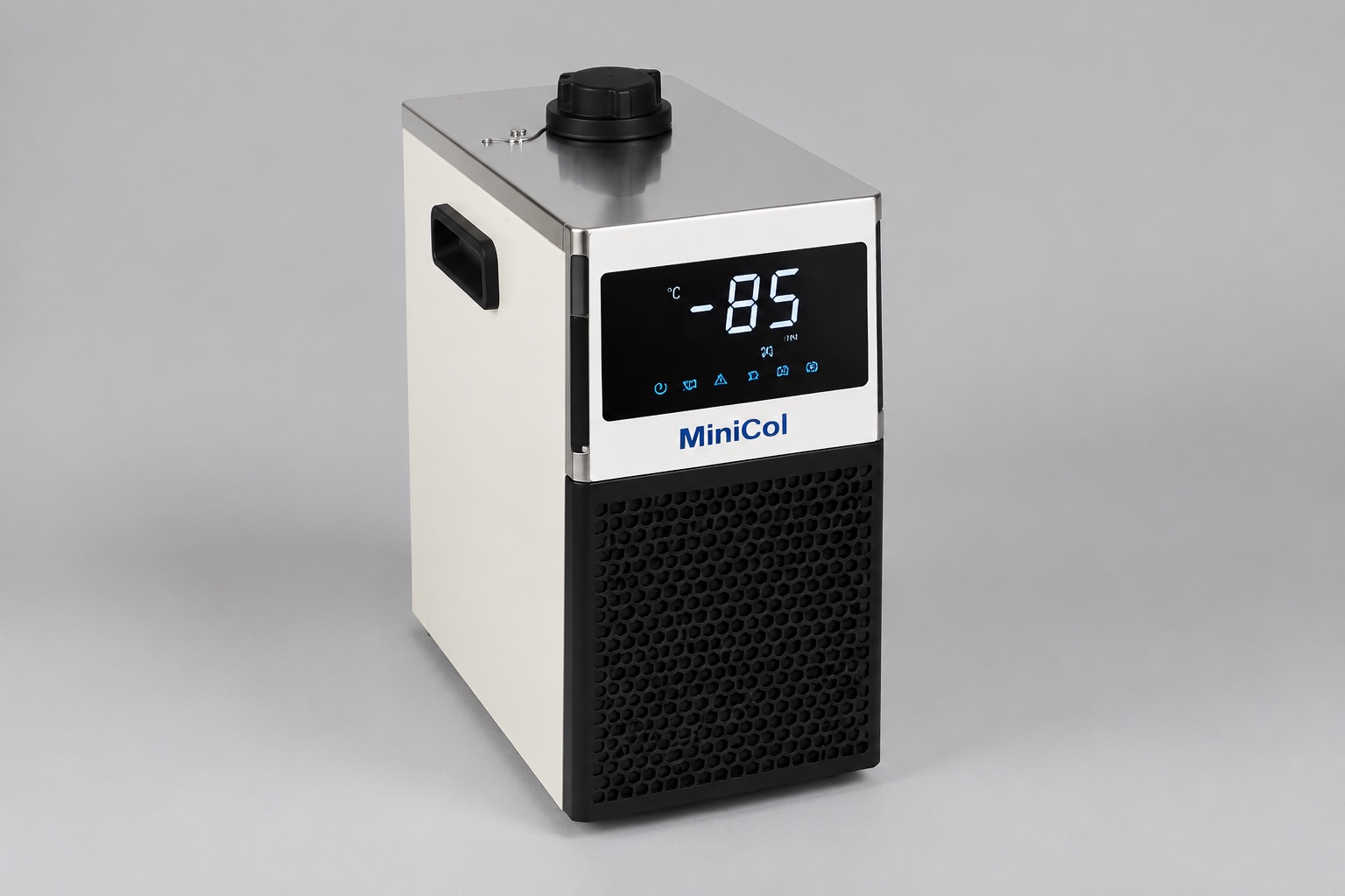 Laboratory recirculating chiller during a timed pull-down check at commissioning