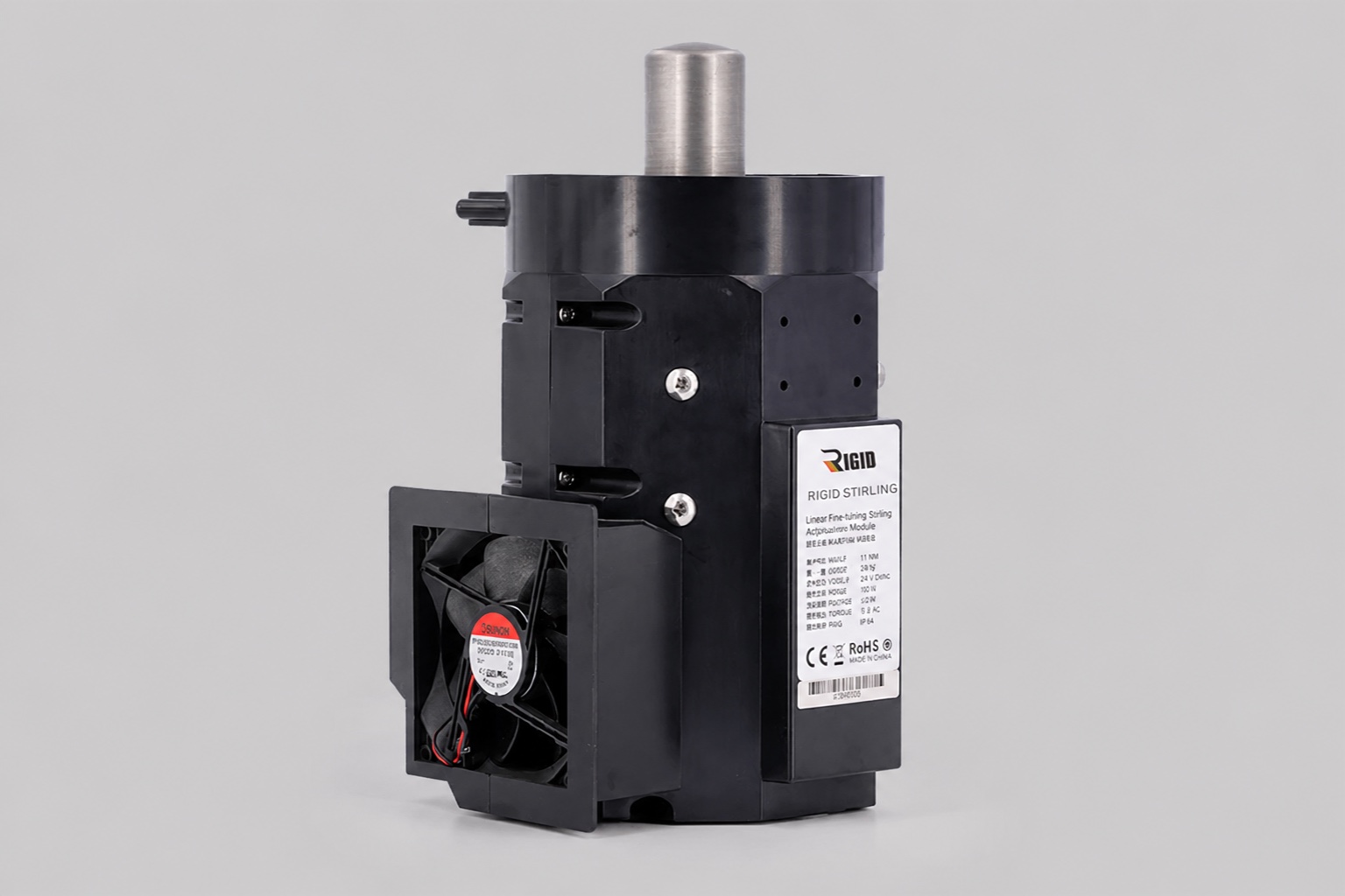 FPSC free piston Stirling cryocooler showing the warm end heat rejecter