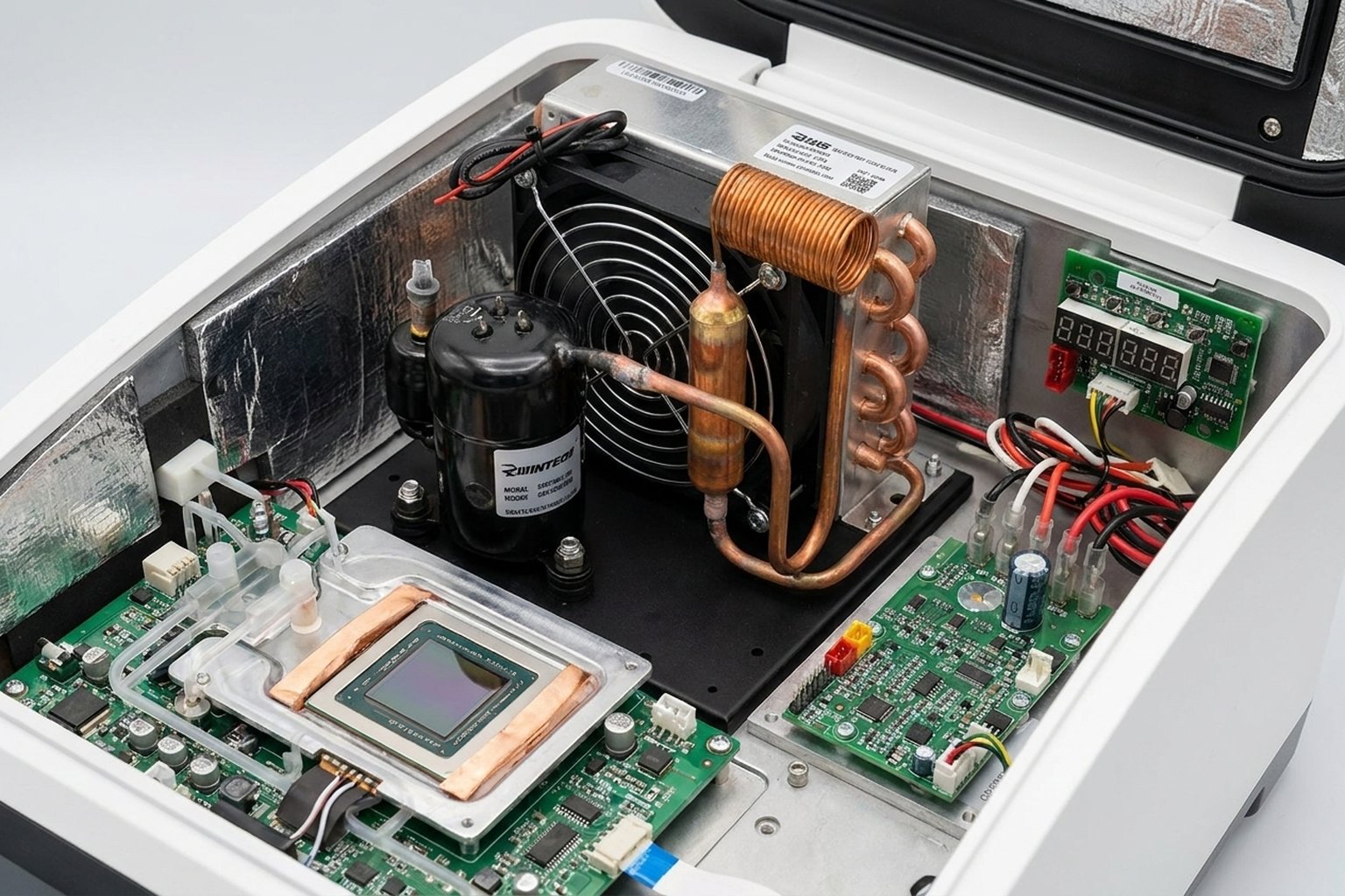 Point-of-care thermal management system with DC cooling module integrated in portable diagnostic device