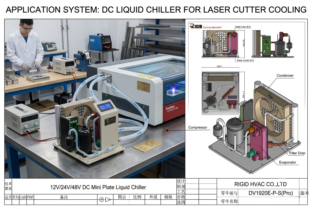 Copper coil liquid chiller module showing compact design for precision temperature control