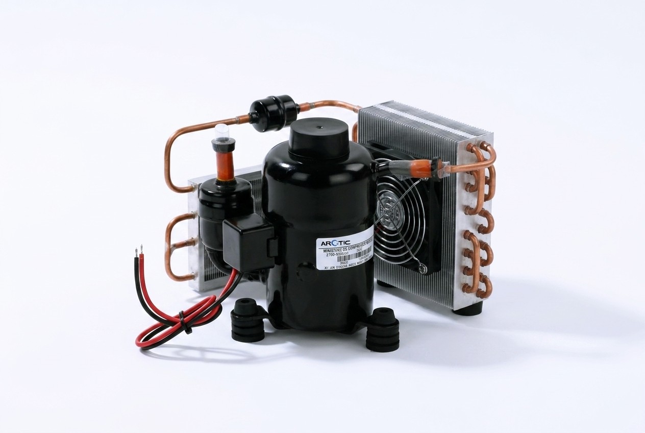 Miniature BLDC compressor and compact cooling system components for DIY mini fridge builds