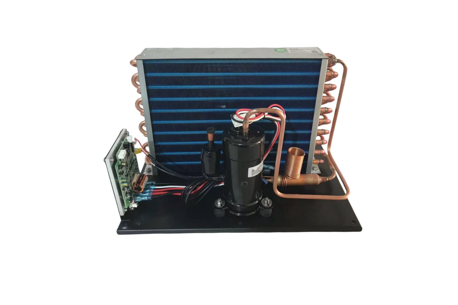 Off-grid remote monitoring station with solar panels and compact dc air conditioning unit cooling electronic equipment
