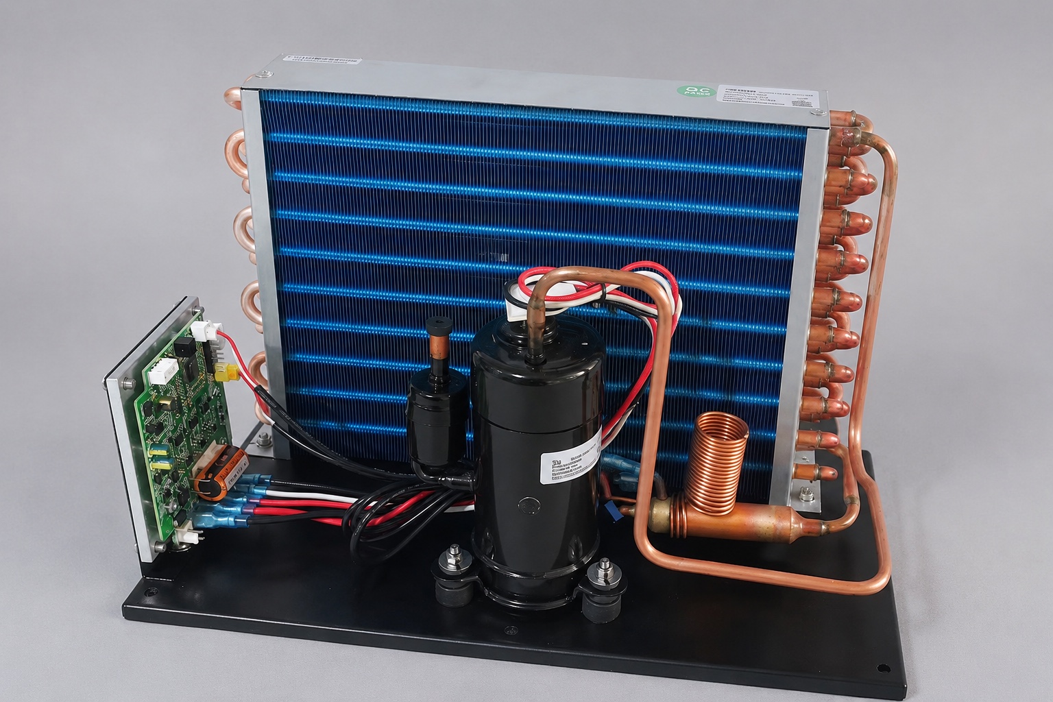 DC condensing unit with capillary metering and evaporator connections