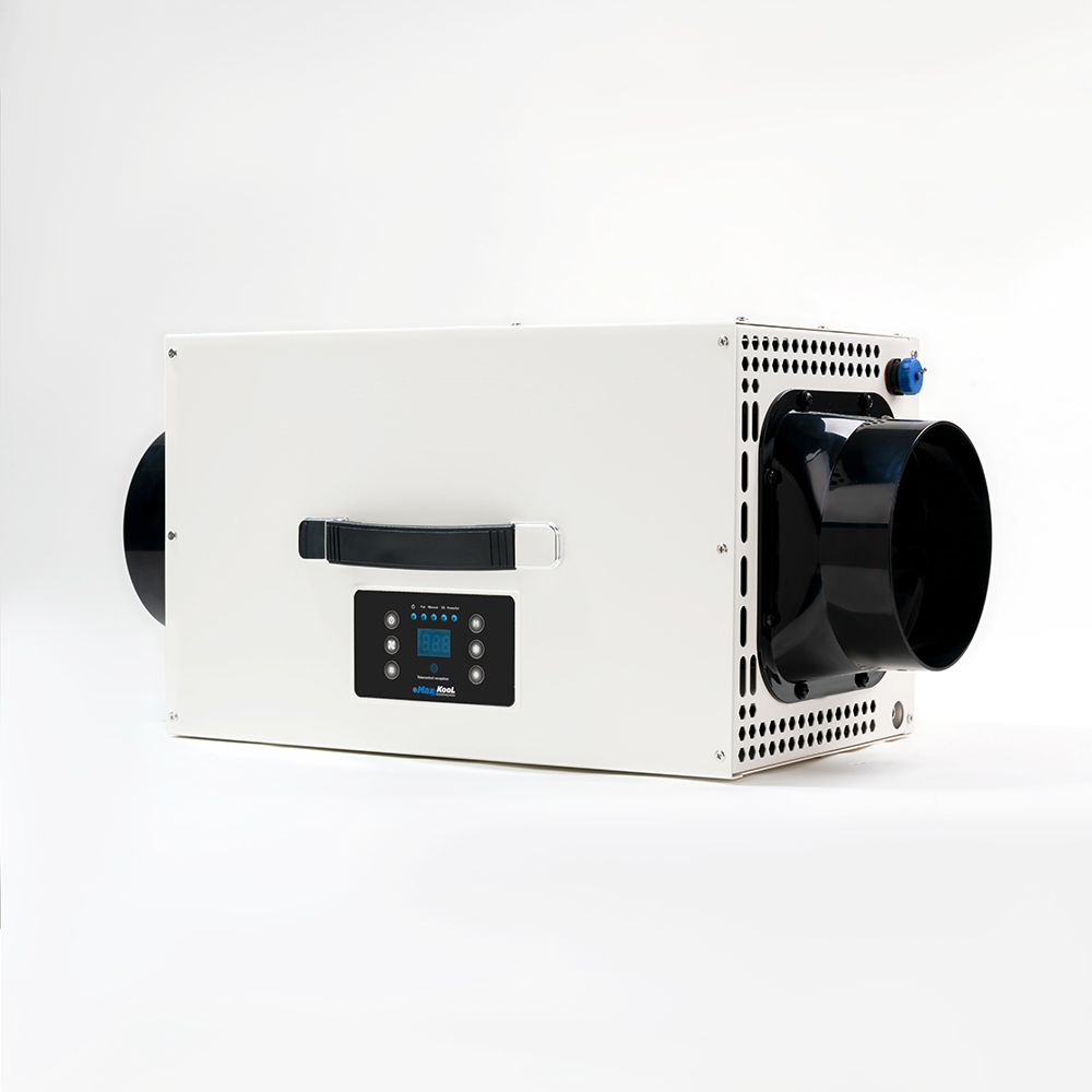 Portable DC air conditioner with control panel and circular air opening