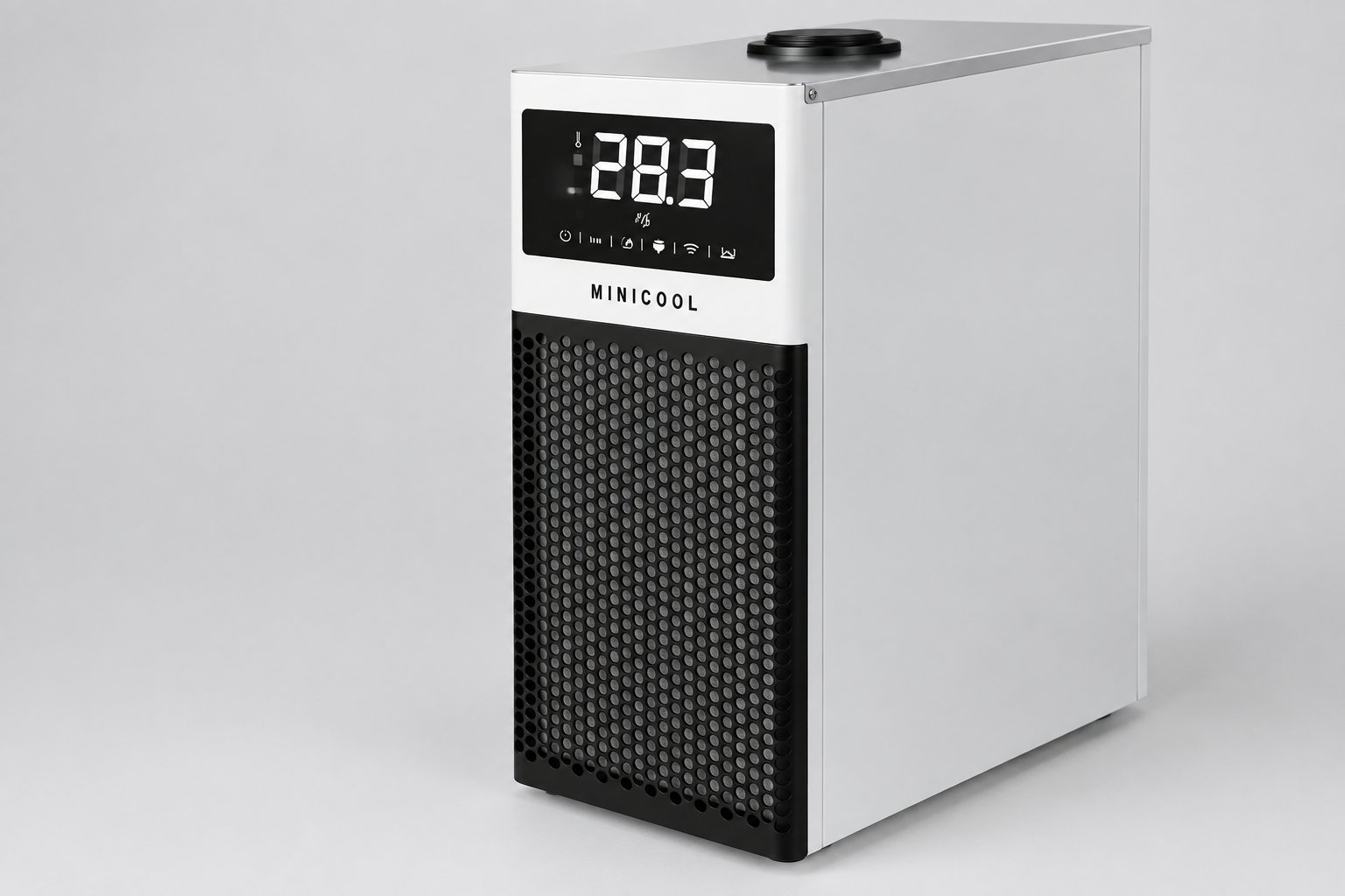 MiniCool recirculating chiller, three-quarter view on a plain background