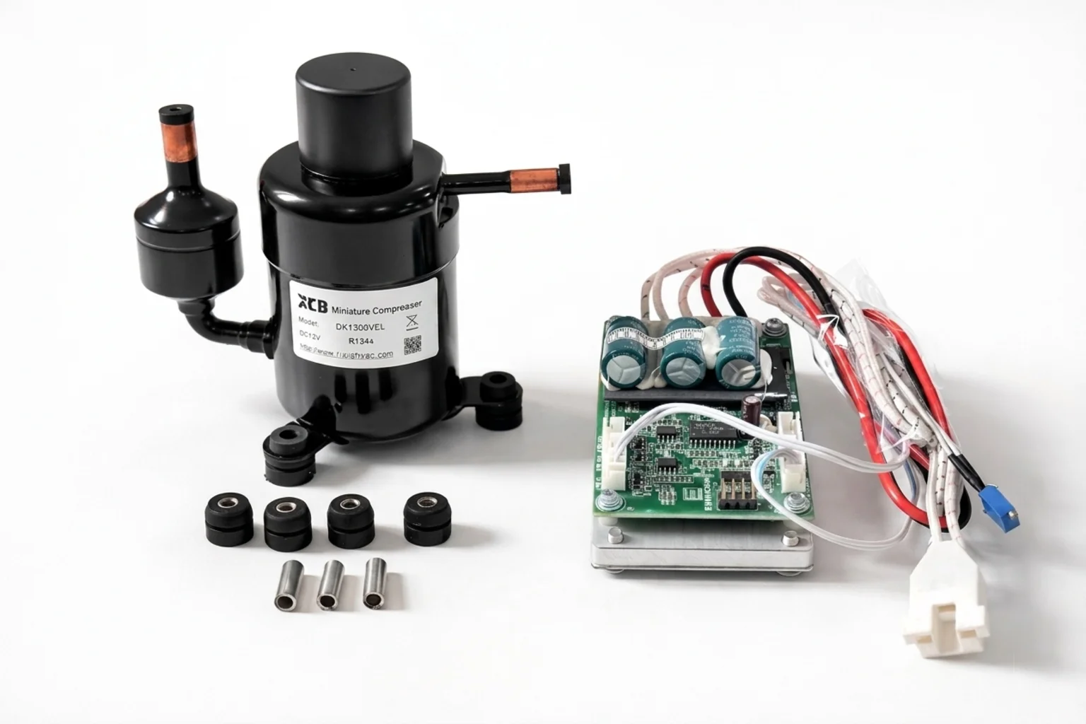 Mini AC compressor applications showing portable cooling and embedded thermal management