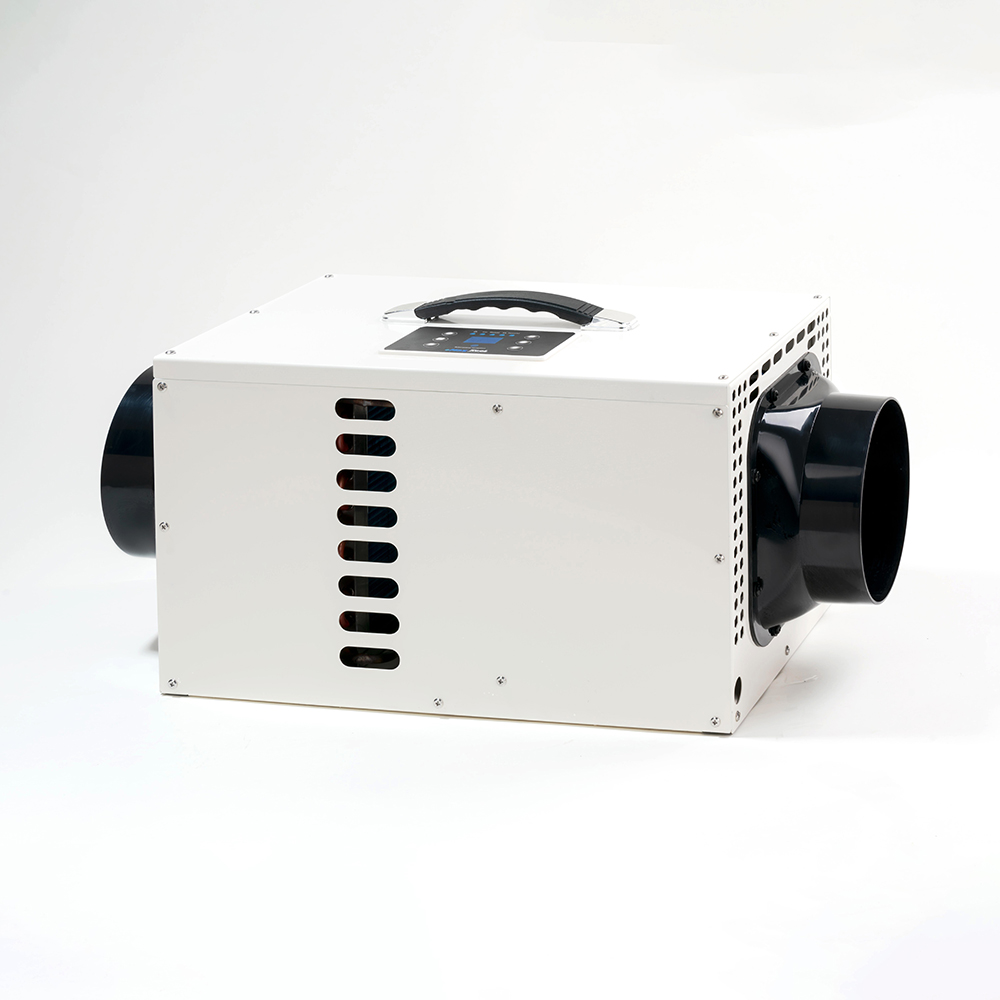 Portable DC air conditioner viewed from the rear corner