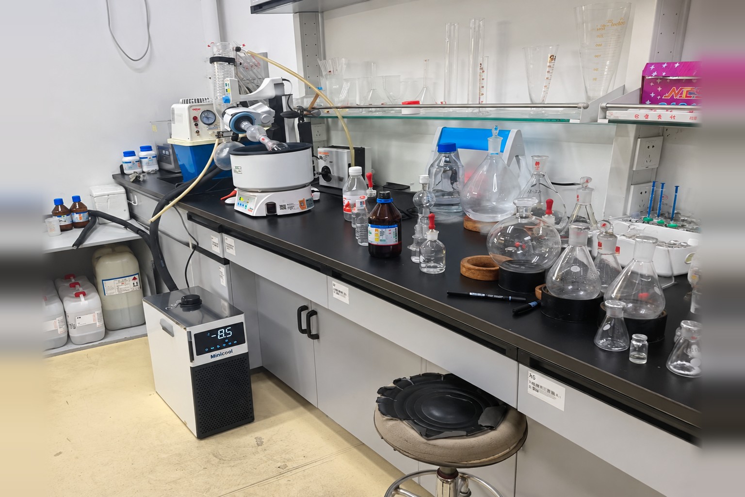 MiniCool recirculating chiller at a sub-zero set point beside a laboratory bench