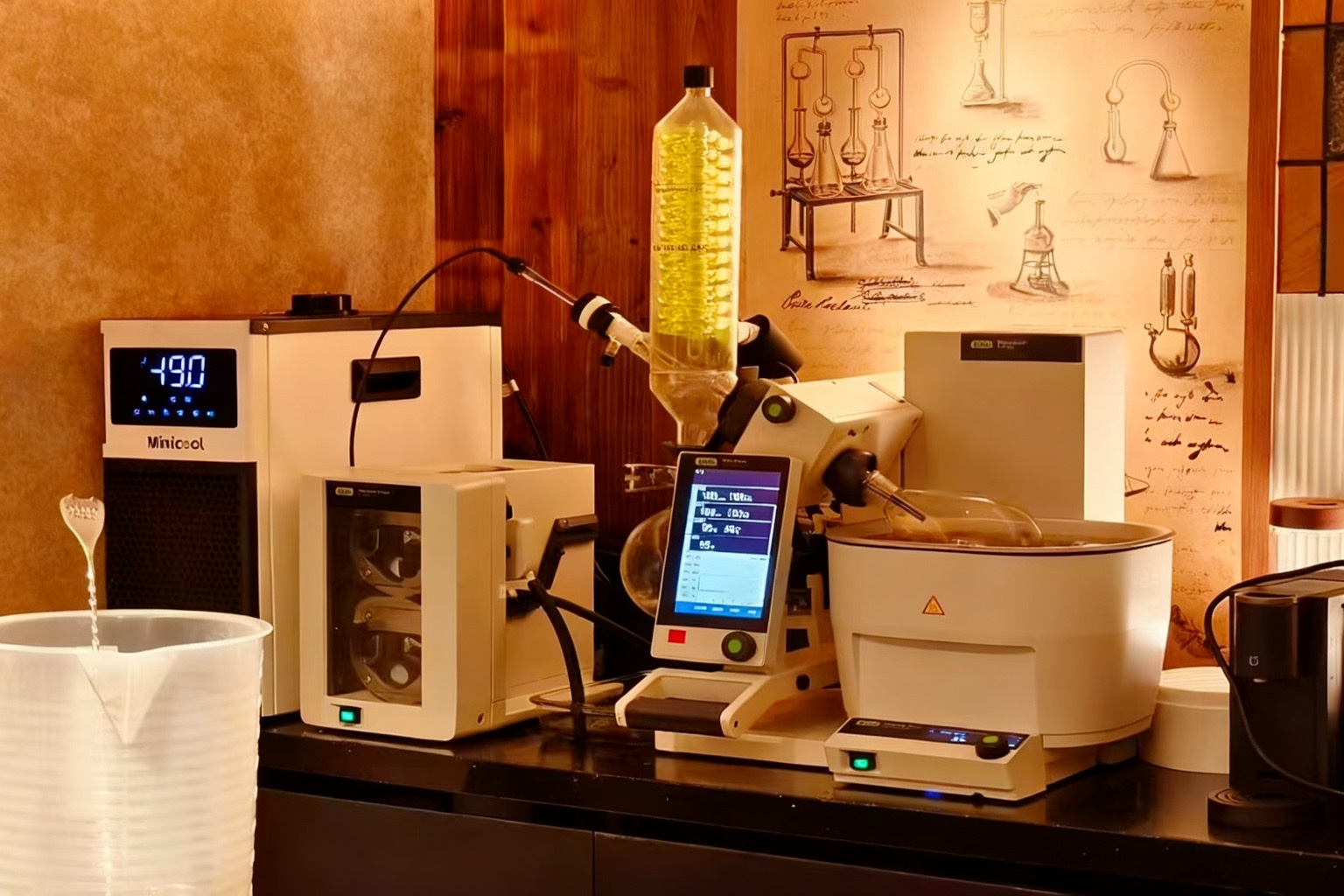MiniCool countertop recirculating chiller running at a sub-zero setpoint in a laboratory