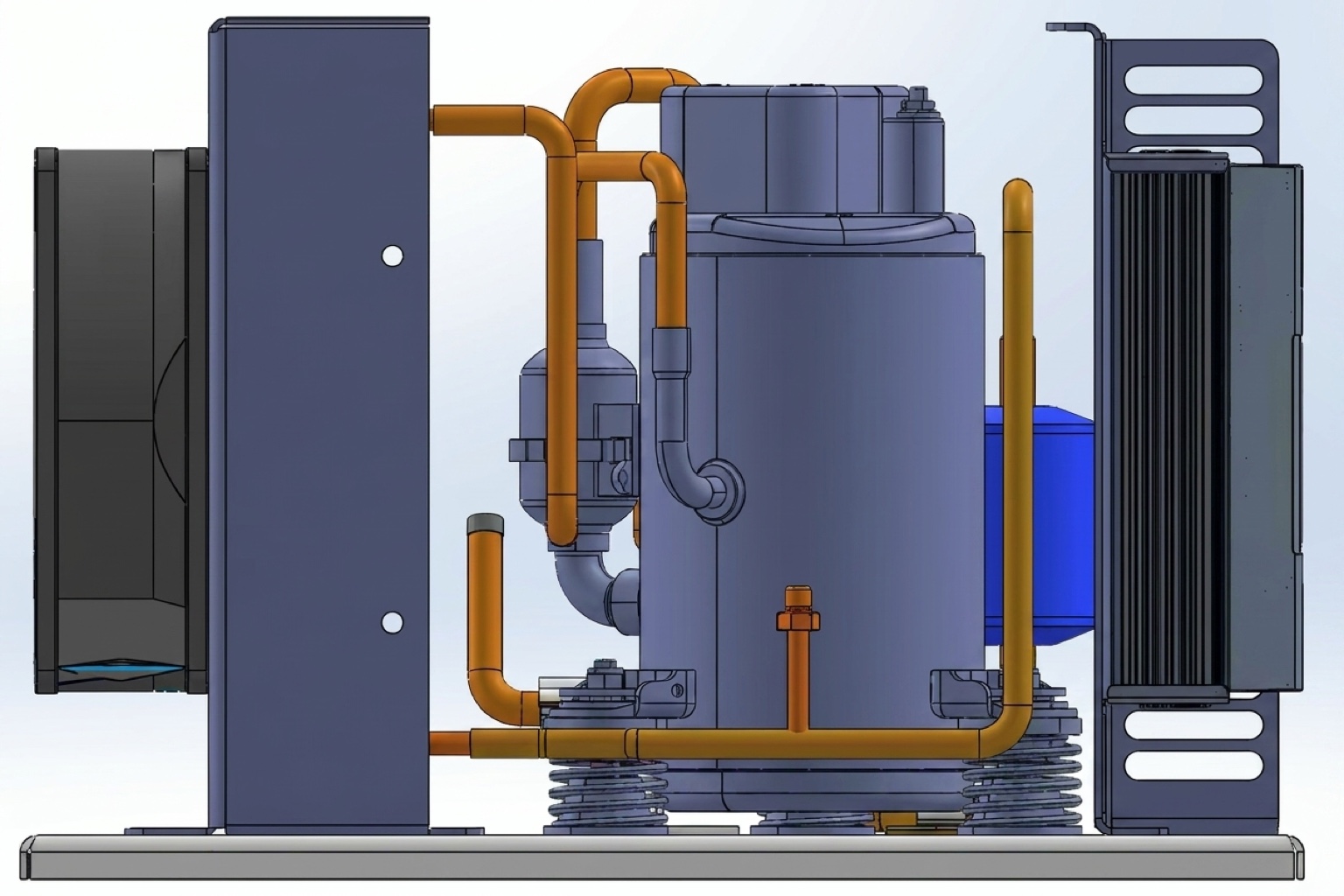 Benchtop chiller with insulated supply and return lines serving laboratory vacuum equipment